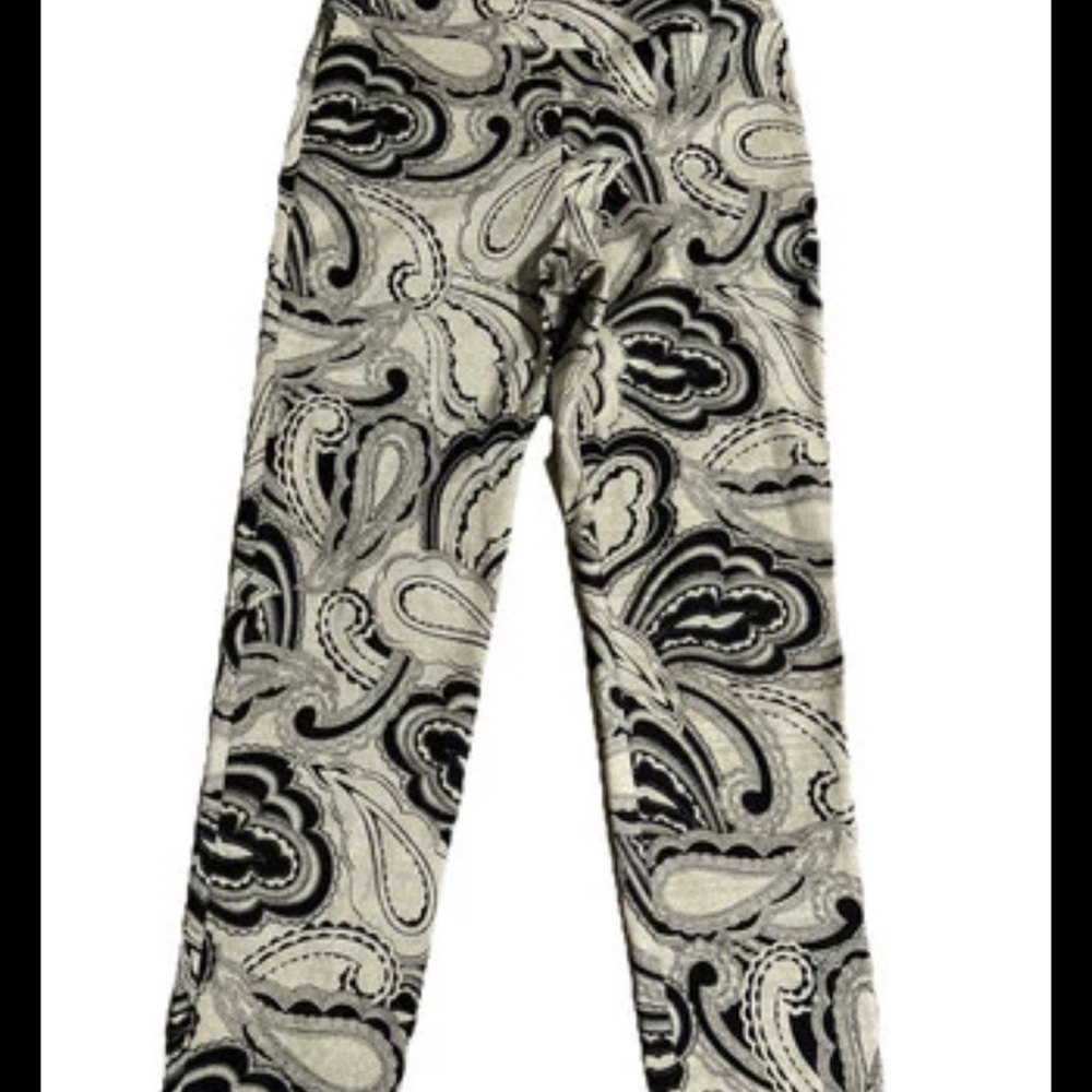 Crazy Larry Paisley PrintWomen Black and Ivory Cropped Pants Size 10 Made in USA